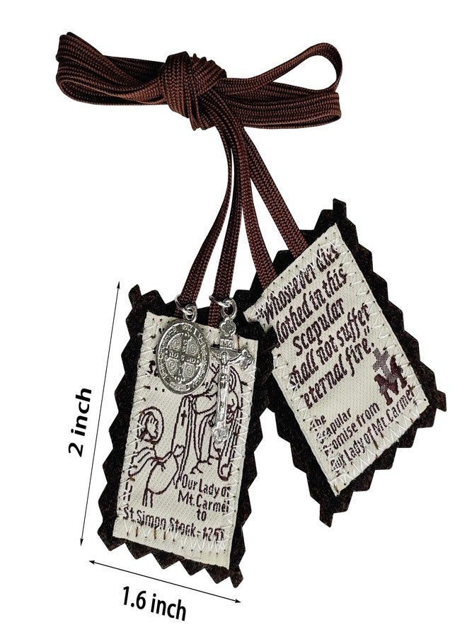 TALPGOD Brown Scapular, 3 Pack Bulk Scapulars Catholic Of Our Lady Of Mount Carmel, Escapularios Catolicos Religious Necklaces Gift With St Benedict Medal Crucifix Home Blessing Door Hanger,Catholic Decor - Image 2